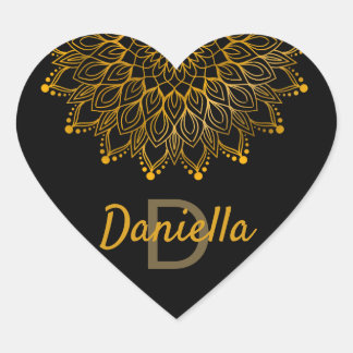 Bloemen initiaal monogram goud gepersonaliseerde m hart sticker