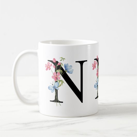Bloemen Initiaal Monogram N Mok (Links)
