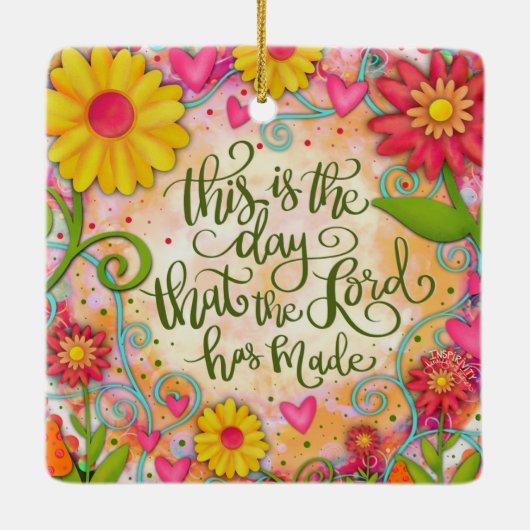 Bloemen Inspirerende Religieuze Verse Inspiratie Keramisch Ornament (Achterkant)