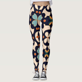 Bloemen Isometrisch blauw beige bloemmotief Leggings