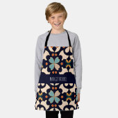 Bloemen Isometrisch blauw beige bloemmotief Schort (Gedragen)