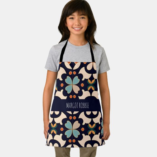 Bloemen Isometrisch blauw beige bloemmotief Schort (Insitu)