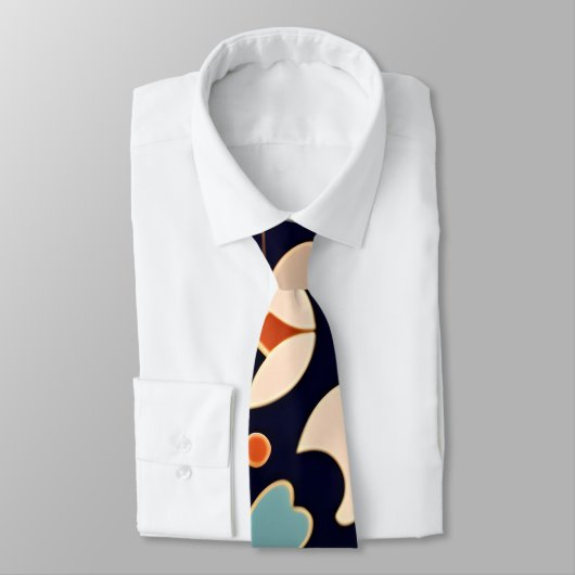 Bloemen Isometrisch Blauw Sinaasappel Bloemen Retr Stropdas (Gebonden)