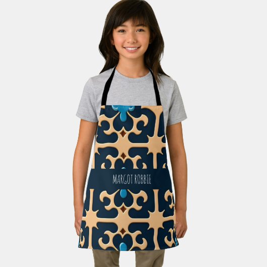 Bloemen Isometrisch BLue Beige 3D Bloemen Patroon Schort (Insitu)