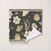 Bloemen Ivoor, Olijf met Vlinders Bad Handdoek (Wasdoekje)