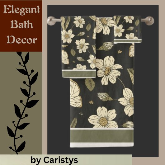 Bloemen Ivoor, Olijf met Vlinders Bad Handdoek