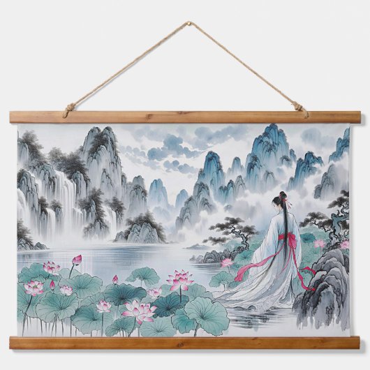 Bloemen Japans Geisha Vrouw Hangend Wandkleed (Voorkant)