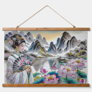 Bloemen Japans Geishas Vrouw Hangend Wandkleed