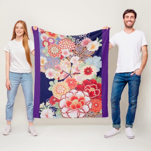 Bloemen, Japans ontwerp Fleece Deken (In situ)