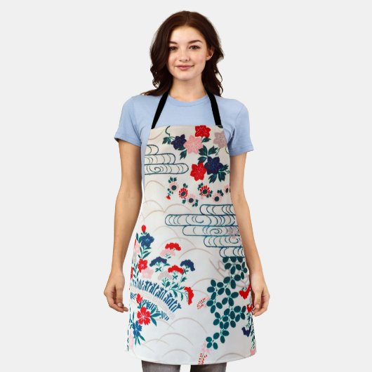 Bloemen, Japans ontwerp Schort (Gedragen)