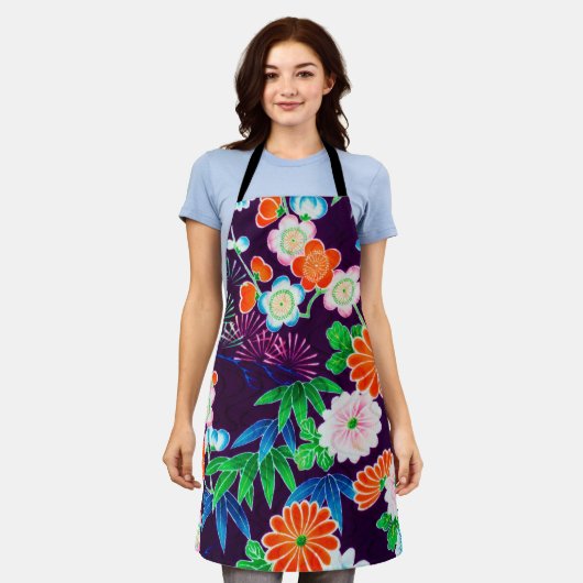 Bloemen, Japans ontwerp Schort (Gedragen)