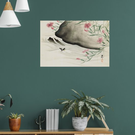 Bloemen Japanse Waterverf Kunst Poster (Woonkamer 1)