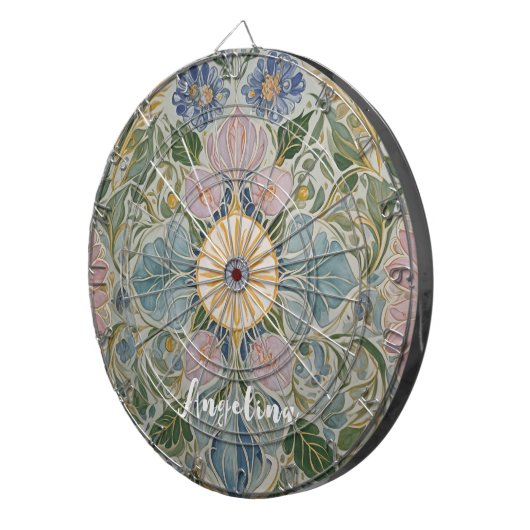 Bloemen Kaleidoscoop gepersonaliseerd Dartbord (Voorkant Rechts)