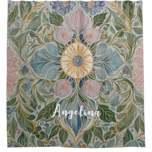 Bloemen Kaleidoscoop gepersonaliseerd Douchegordijn (Voorkant)