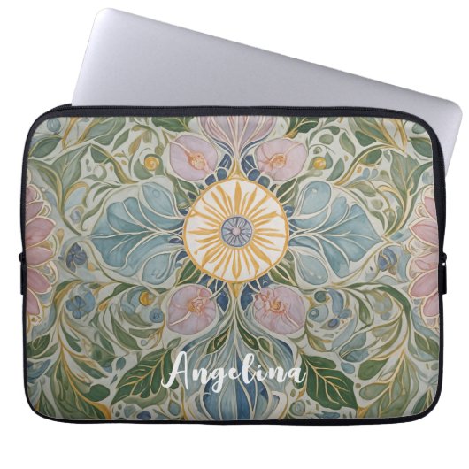 Bloemen Kaleidoscoop gepersonaliseerd Laptop Sleeve (Voorkant)