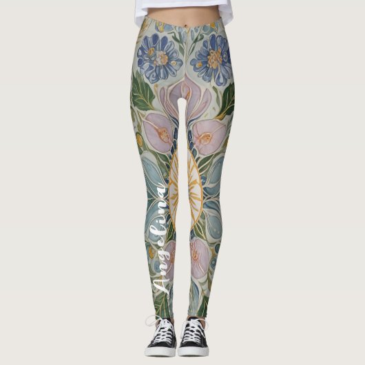 Bloemen Kaleidoscoop gepersonaliseerd Leggings (Voorkant)