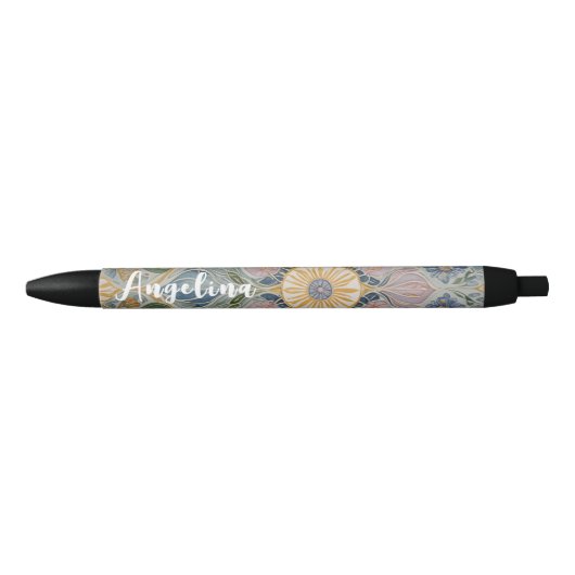 Bloemen Kaleidoscoop gepersonaliseerd Zwarte Inkt Pen (Voorkant)