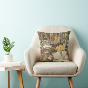 Bloemen kamer door Childe Hassam, Vintage Fine Art Kussen