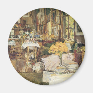 Bloemen kamer door Childe Hassam, Vintage Fine Art Magneet