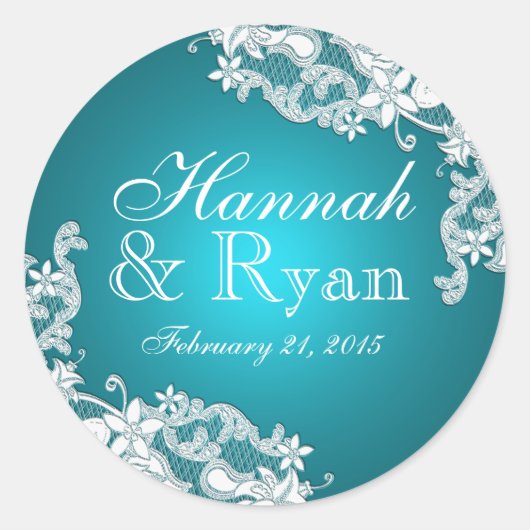 Bloemen  Kant Aqua Marine Ronde Sticker (Voorkant)