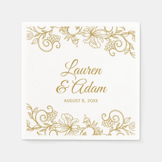 Bloemen Kant bruiloft servetten | Goud (Voorkant)