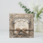  Bloemen Kant Burlap Bow Rustieke Bruiloft Kaart (Staand voorkant)