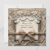  Bloemen Kant Burlap Bow Rustieke Bruiloft Kaart (Voorkant)