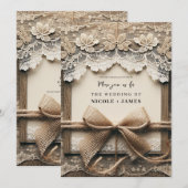  Bloemen Kant Burlap Bow Rustieke Bruiloft Kaart (Voorkant / Achterkant)