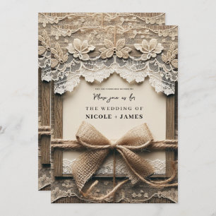  Bloemen Kant Burlap Bow Rustieke Bruiloft Kaart