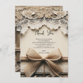  Bloemen Kant Burlap Rustiek Dank u Kaart (Voorkant / Achterkant)