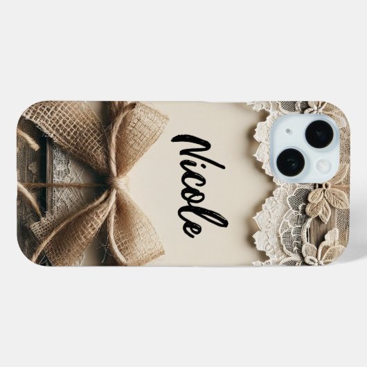  Bloemen Kant Burlap Rustieke Bruiloft Case-Mate iPhone Case (Achterkant (horizontaal))