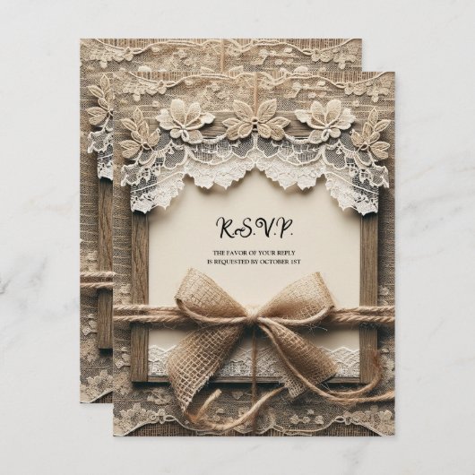  Bloemen Kant Burlap Rustieke Bruiloft RSVP Kaart (Voorkant / Achterkant)