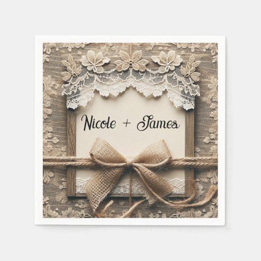 Bloemen Kant Burlap Rustieke Bruiloft Servet (Voorkant)