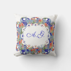 Bloemen, kant en monogramm Pillow Kussen