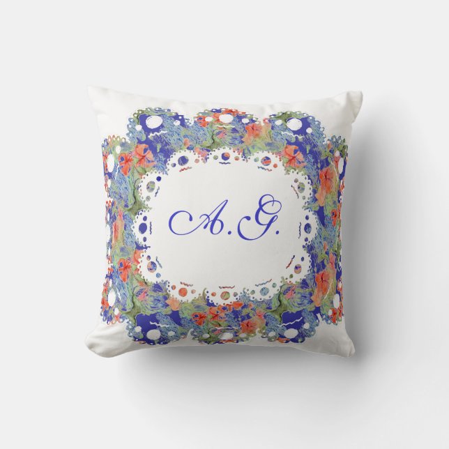 Bloemen, kant en monogramm Pillow Kussen (Voorkant)