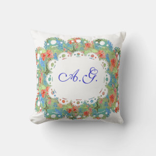 Bloemen, kant en monogramm Pillow Kussen