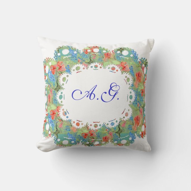 Bloemen, kant en monogramm Pillow Kussen (Voorkant)