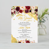 Bloemen Kant Goud Bourgogne Vlinder Quinceanera Folie Uitnodiging (Staand Voorkant)