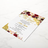 Bloemen Kant Goud Bourgogne Vlinder Quinceanera Folie Uitnodiging (Gedraaid)