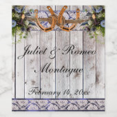 Bloemen, Kant & Hoefijzers, Blauw lint 2 Wijn Etiket (Enkel label)