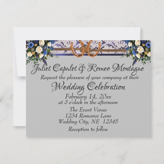 Bloemen, Kant & Hoefijzers, Blauw lint Uitnodigen (Achterkant)