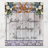 Bloemen, Kant & Hoefijzers, Blauw lint Wijn Etiket (Enkel label)