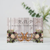 Bloemen, Kant & Hoefijzers, Bourgogne lint RSVP Kaartje (Staand voorkant)