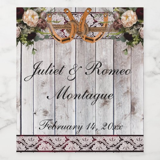 Bloemen, Kant & Hoefijzers, Bourgogne lint Wijn Etiket (Enkel label)