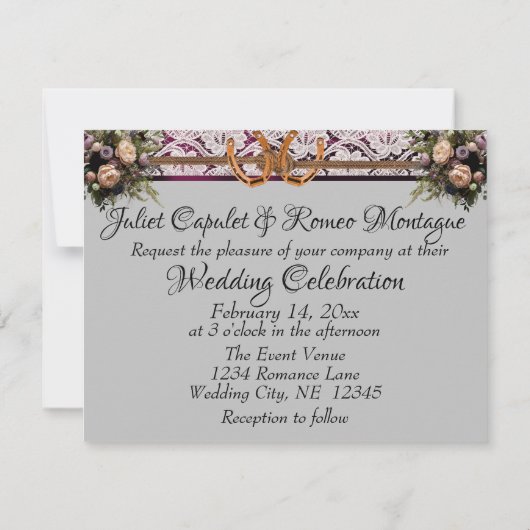 Bloemen, Kant & Hoefijzers, Paarse lint bruiloft (Achterkant)