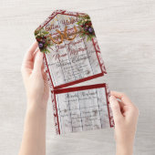 Bloemen, Kant & Hoefijzers, Rood lint All In One Uitnodiging (Afscheurbaar)