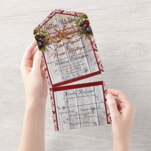 Bloemen, Kant & Hoefijzers, Rood lint All In One Uitnodiging