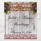 Bloemen, Kant & Hoefijzers, Rood lint Wijn Etiket (Enkel label)