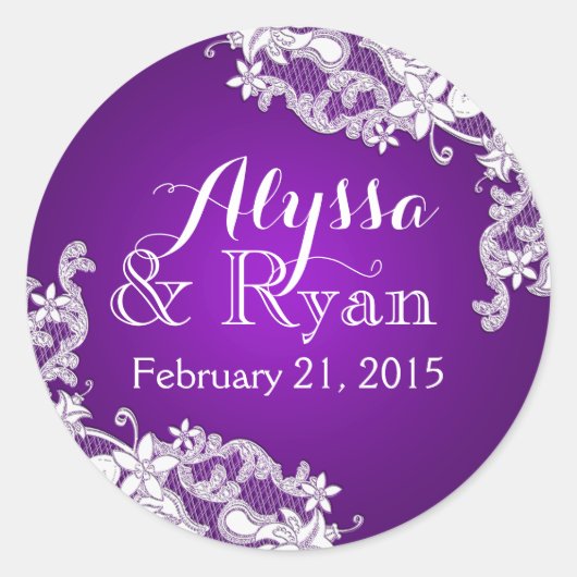 Bloemen  Kant Paarse Ronde Sticker (Voorkant)