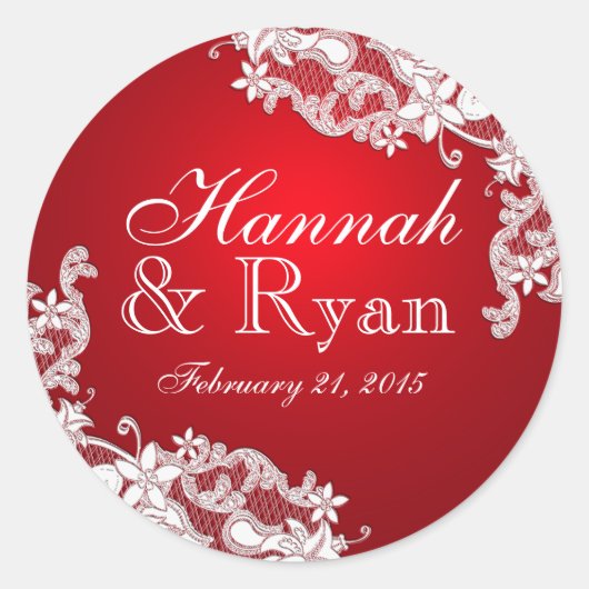 Bloemen kant rood ronde sticker (Voorkant)